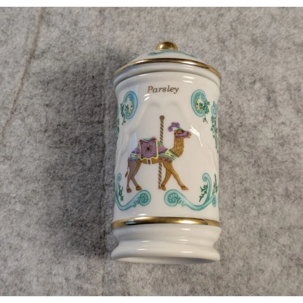 The Spice Carousel By Lenox Vintage 1993 Fine Porcelain Parsley w/ 24k Gold Trim